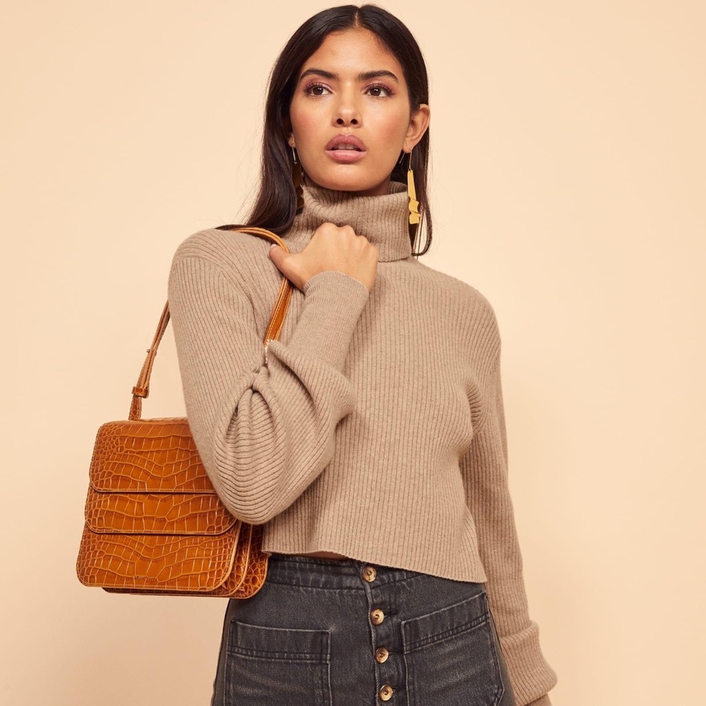 Reformation Luisa cropped ribbed recycled cashmere-blend turtleneck sweater